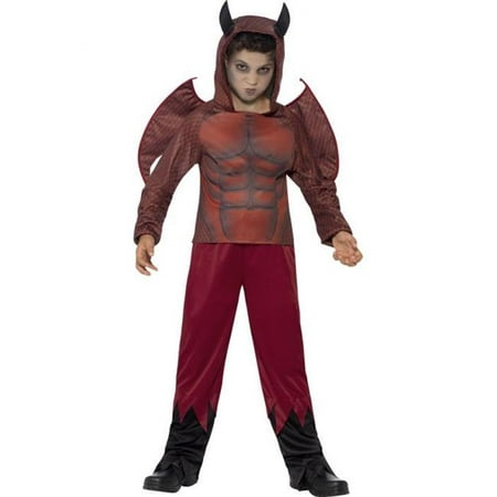 Smiffys 44295L Red Deluxe Devil Costume with Top, Trousers & Wings Heat Printed Transfer -