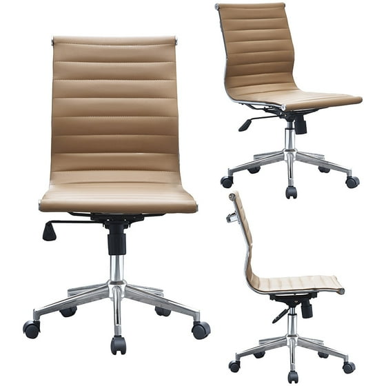 2xhome Tan Office Chair Ribbed Modern Ergonomic Mid Back 2xhome Tan Office Chair Ribbed Modern Ergonomic Mid Back Armless No Arms Pu Leather