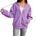 thumbnail image 4 of Women Hoodie Jacket Women Pure Color Hoodie Women Hoodie Breathable Polyester Zip Up Long Sleeve Pure Color Drop Shoulder Women Hooded Sweatshirt For Home Work, 4 of 6