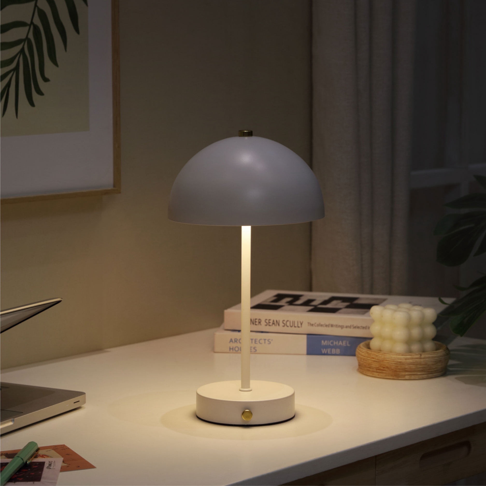 Mainstays Dome Table Lamp, White with Gold Accents