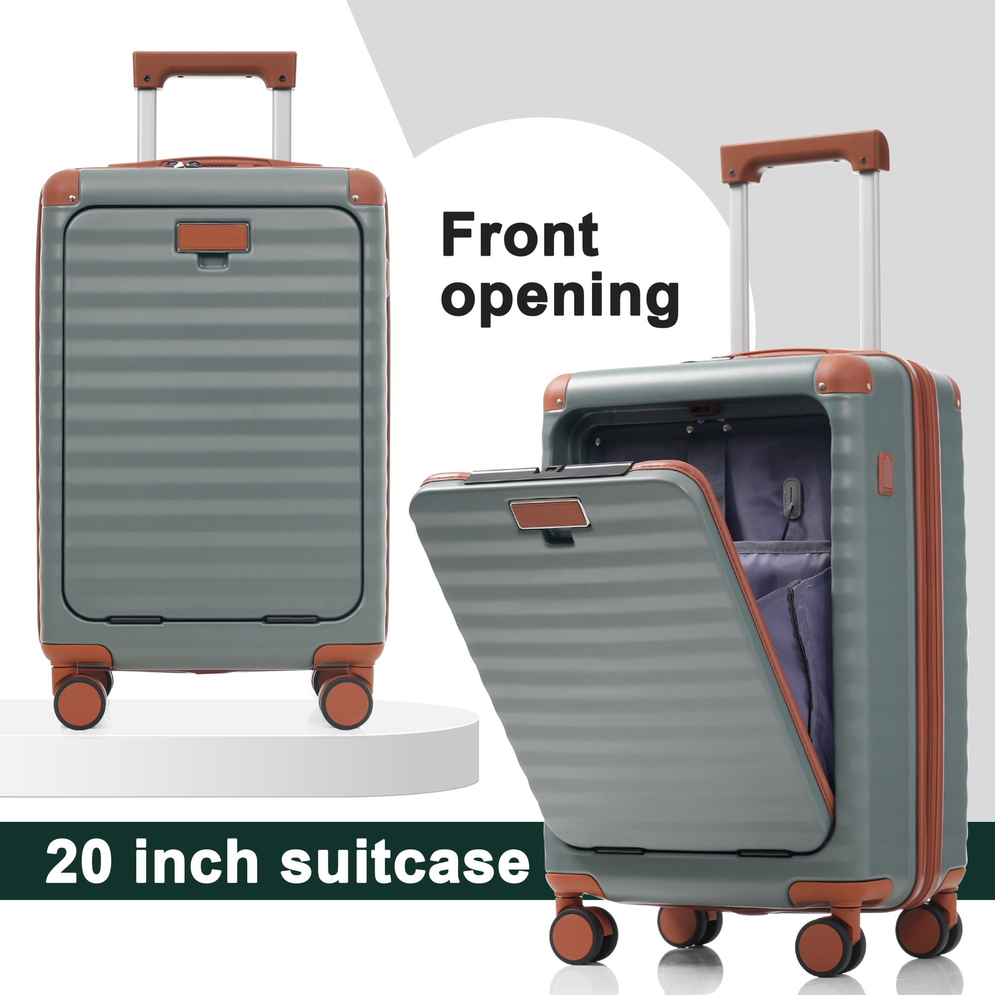 MAYEERTY 5-Piece Minimalist Luggage Set - 20" Front Opening Carry-On with USB/Cup Holder + 24"+28" Expandable + Duffel & Toiletry Bag