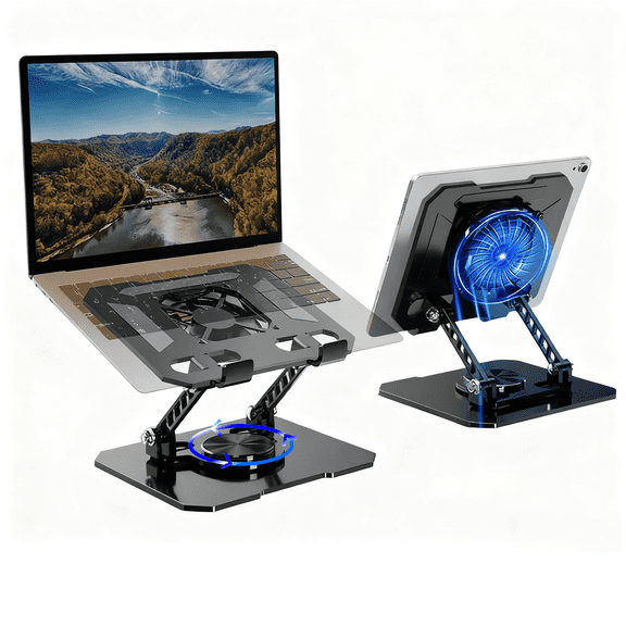 TIKBBRMG Laptop Stand for Desk with Cooling Fan Laptop Holder Metal Mount Quiet Fan Multi Angle Aluminium Alloy Adjustable Height Laptop Cooling Pad for PC