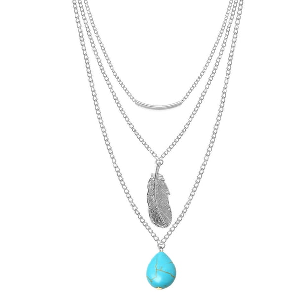 Guardurnaity Collar de cadena Delicada joyería turquesa Colgantes colgantes Decoraciones Día de San Valentín Collares en capas para mujer Plata Ropa, zapatos y accesorios Miscelánea Plata Guardurnaity AP009200-02