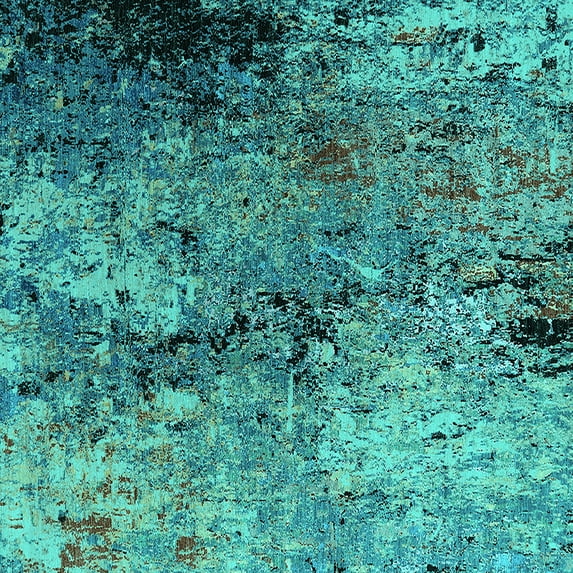 Ahgly Company Indoor Square Oriental Turquoise Blue Industrial Area Rugs, 3' Square