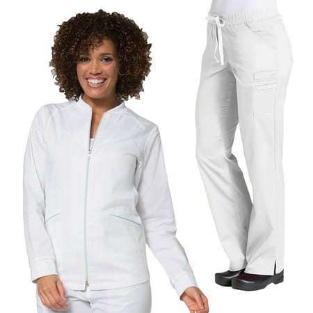 Maevn PRIMAFLEX Women's Zip Front Warm-Up Jacket Top & Inner Beauty Straight Leg Scrub Pant Set [XS - 2XL, FREE (Best Scrub Pants For Long Legs)