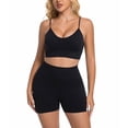 thumbnail image 4 of Women 2 Piece Workout Sets Compression Tummy Control Leggings with Pockets Halter Built in Bra Tank Tops,Compression(Black,L), 4 of 9