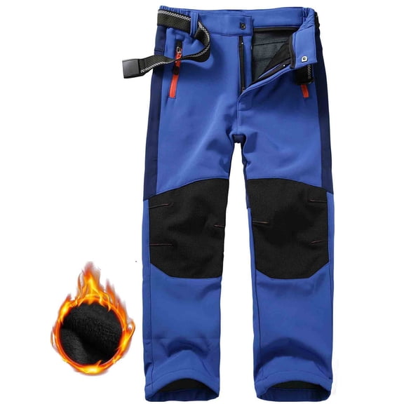 FEN AI Boy's Kids Youth Ski Snow Pants Windproof Waterproof Hiking Pant Expandable Waist Soft Shell Winter Warm Insulated Trousers Blue Size 8-9