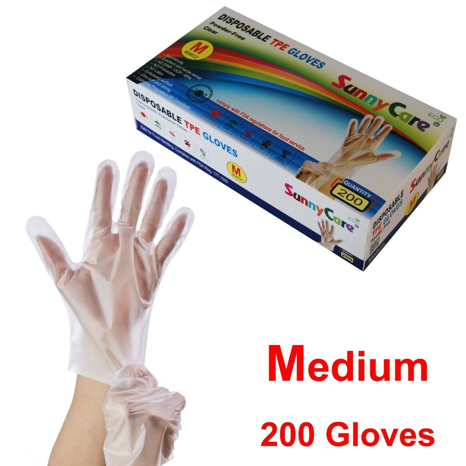 200 PCS Clear SunnyCare TPE Food Service Gloves, Powder Free (Non Vinyl Latex) Medium