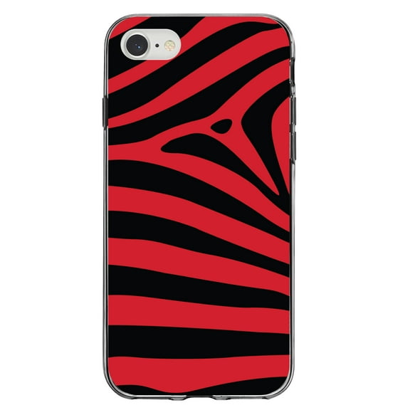 DistinctInk Clear Shockproof Hybrid Case for iPhone 7 8 SE (2020 Model) 4.7" Screen TPU Bumper Acrylic Back Tempered Glass Screen Protector - Black Red Zebra Skin Stripes
