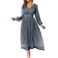 thumbnail image 2 of EGNMCR Robes de Soirée pour Femmes, Robes Formelles pour Femmes, Robes de Cocktail pour Femmes à Manches Longues Robe à Col en V Mode pour Femmes à Manches Longues Col en V Robe de Cocktail de Fête en Maille Unie avec Effet Bronzé Robe pour Femmes, 2 of 7