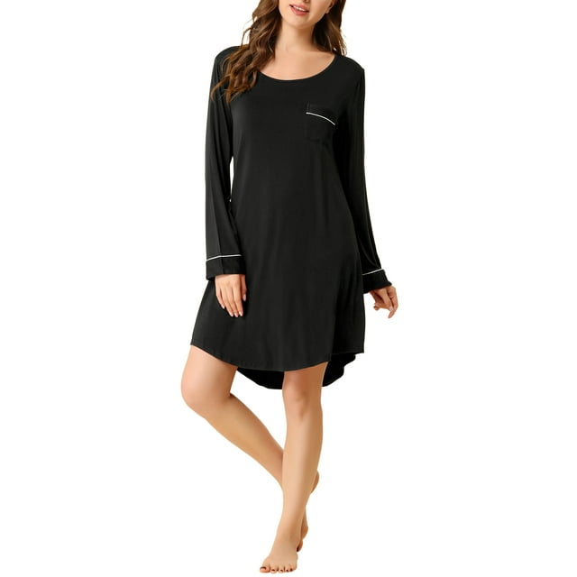 INSPIRE CHIC Pyjama Femme Col Rond Manches Longues Vêtement de Nuit Robe de Détente Douce m Noir