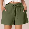 thumbnail image 1 of Ovticza Women's Linen Shorts Casual Flowy High Waisted Comfy Summer Basic Elastic Drawstring Boho Dressy Pockets Green S, 1 of 5