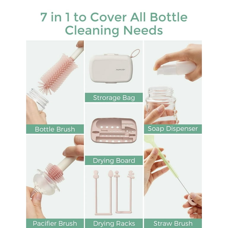 Momcozy Baby Bottle Cleaner Set, 7-in-1 Cleaning Kit with Drying