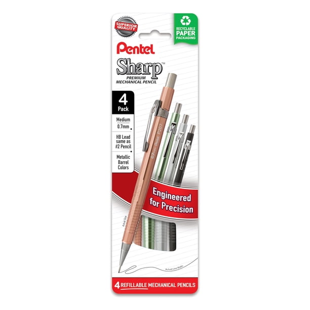 Lápiz mecánico Pentel Sharp Metallic de 0,7 mm, paquete de 4