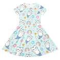 thumbnail image 4 of Glisme Kids Girls Dress Cartoon Cat Print Short Sleeve Crew Neck Summer Comfortable Toddler Girls Dresses Size 9-10 Years Light blue, 4 of 4
