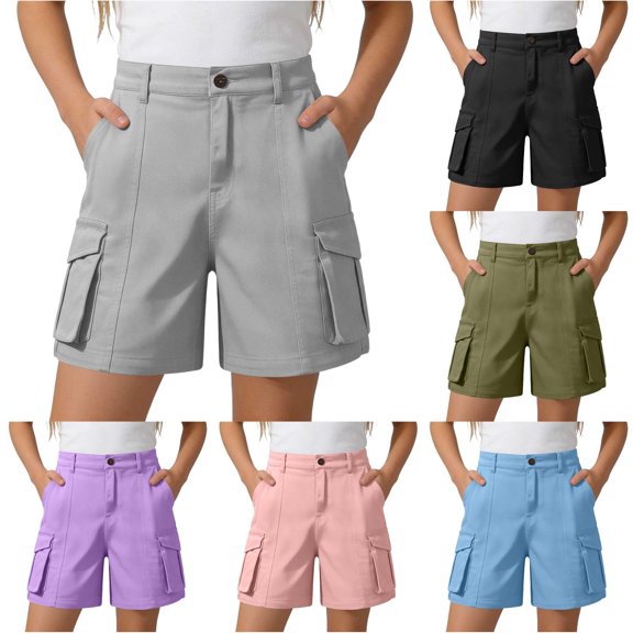 Back to School Uniform Jeggings for Girls Shorts for Everyday Play Elastic Waist Cargo Jogger Chino Twill Shorts with Pockets Casual Schoolwear Comfortable Stretch Fit Easy-On Design Gray 7-8 Years