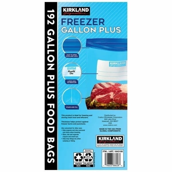 Costco Business Costco Ziploc Gallon Freezer Bags Kirkland