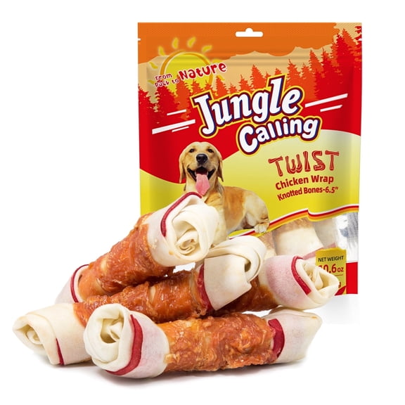 Jungle Calling Chicken Wrap Knotted Bones Dog Chews, Long Lasting for Large Dogs Training Treats