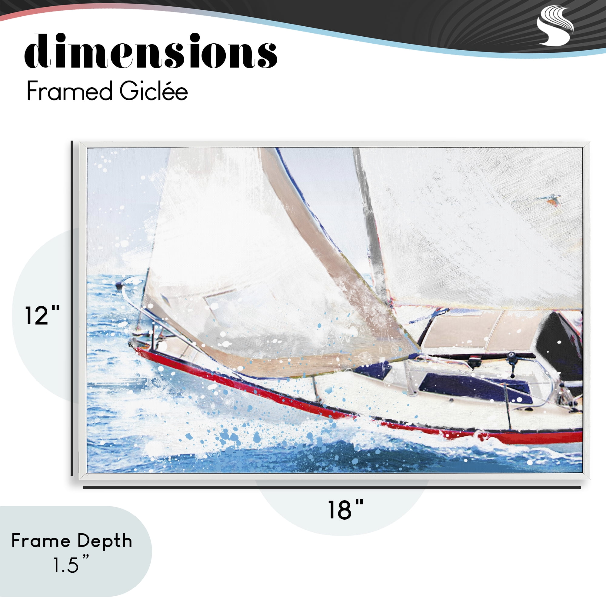 Stupell Industries Sailboat Racing Through Blue Waves White Framed Giclee Art, design by Porter Hastings