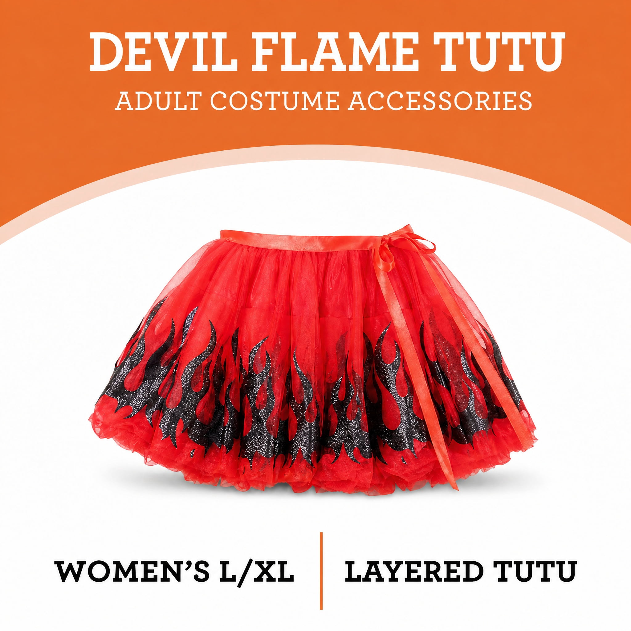 Devil Flame Tutu Costume Accessory for Adults, Red and Black, L/XL, Halloween by Way To Celebrate