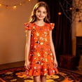 thumbnail image 2 of HNMKIU Girls Nightgowns Halloween All Over Pumpkin Bat Print Toddler Nightgown, Flutter Sleeve Ruffle Holiday Sleep Dress for Little Girls Orange-B,9-10 Years, 2 of 4