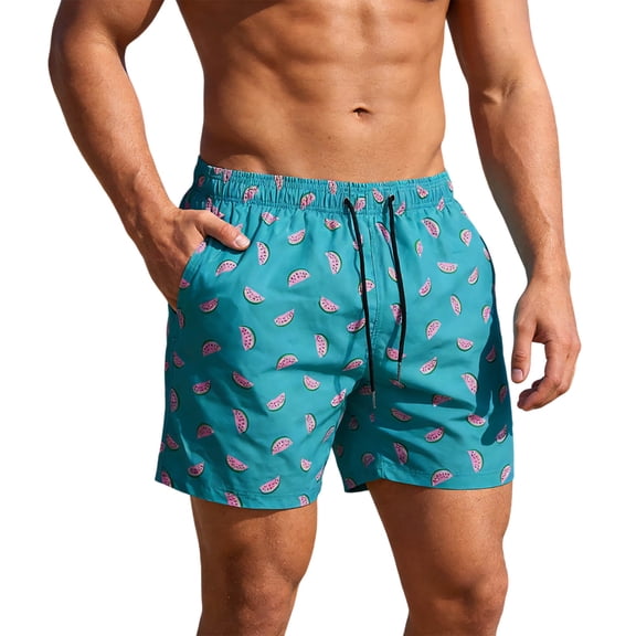 Telankuip Summer Pattern Printing Swim Shorts for Men Fashion Relaxed Fit Elastic Waist Drawstring Swim Trunks with Pockets Casual Comfortable Breathing Beach Holiday Board Shorts 11-Blue XL