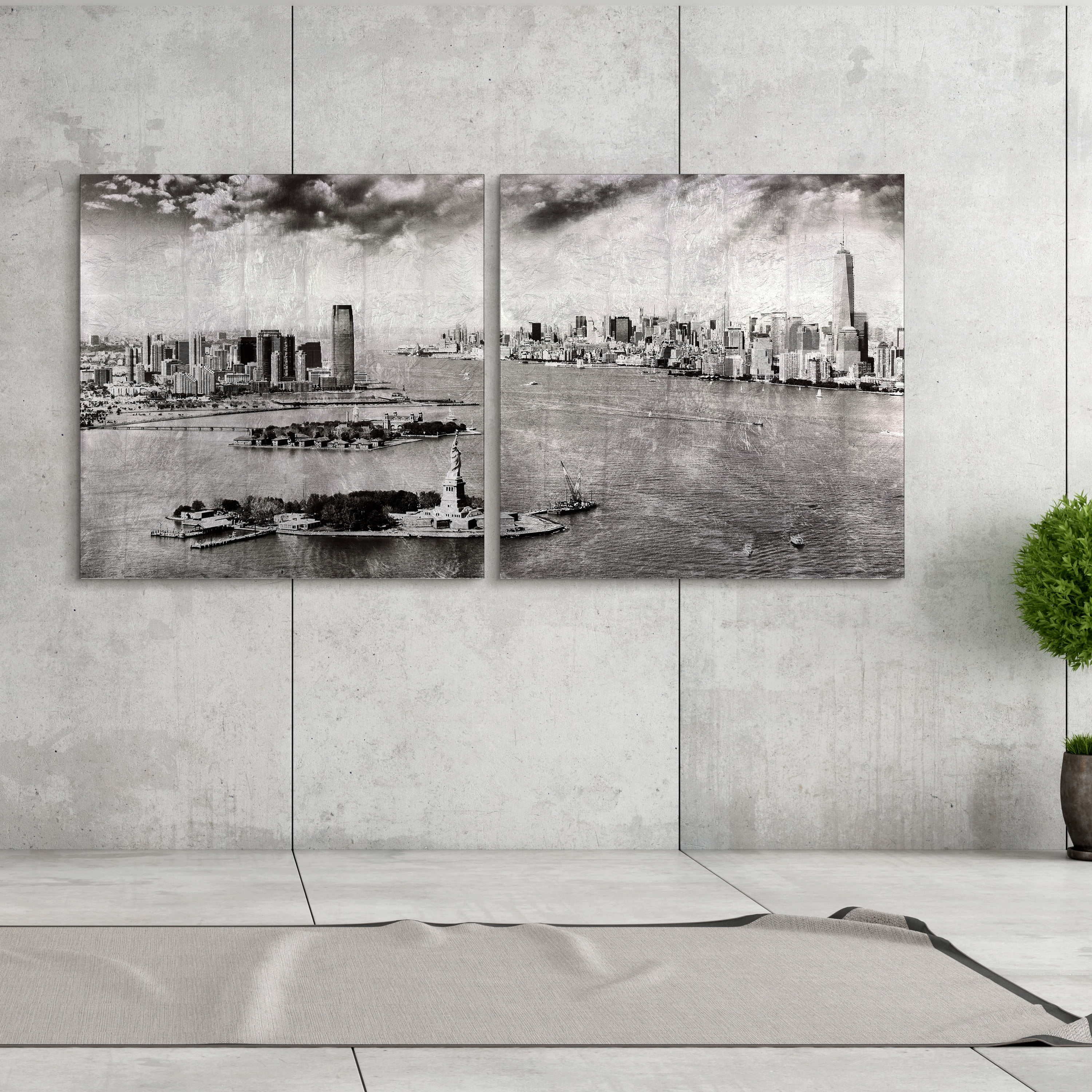 New York Skyline AB Reverse Printed Tempered Glass Wall Art with Silver Leaf