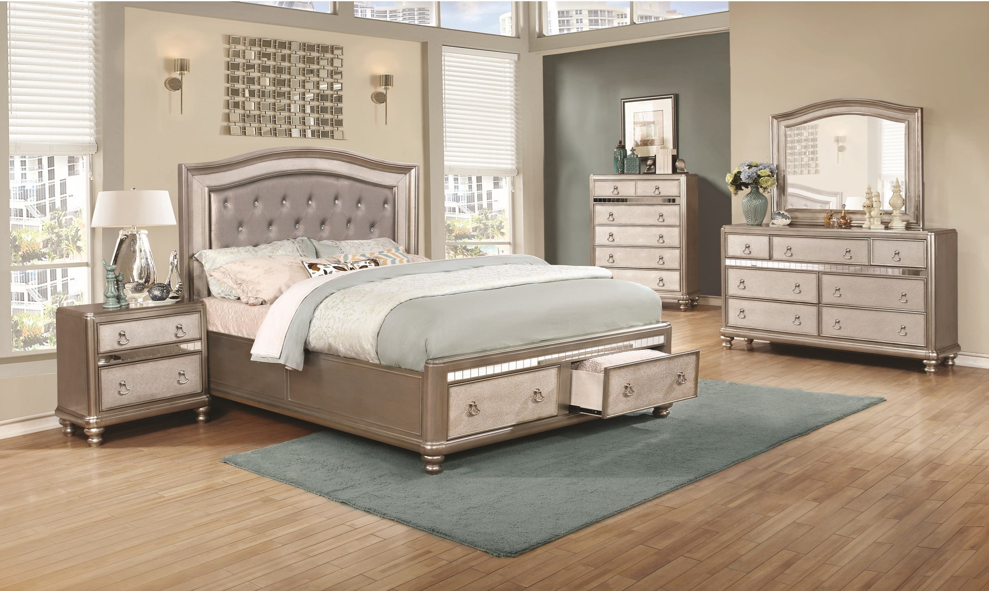 Bedroom Elegant Classic Furniture 4pc Set Uph Eastern King Size Bed w ...