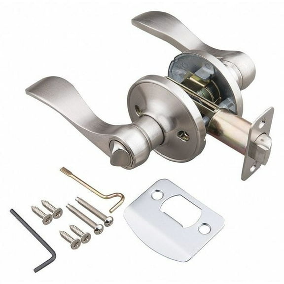 EZ-FLO 57855 Reversible Privacy Door Wave Lever Lockset, Satin Nickel