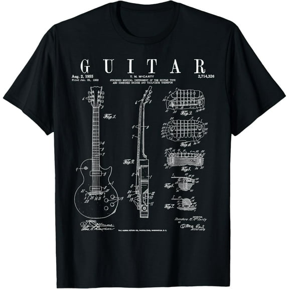 Electric Guitar Vintage Patent Guitarist Drawing Print T-Shirt