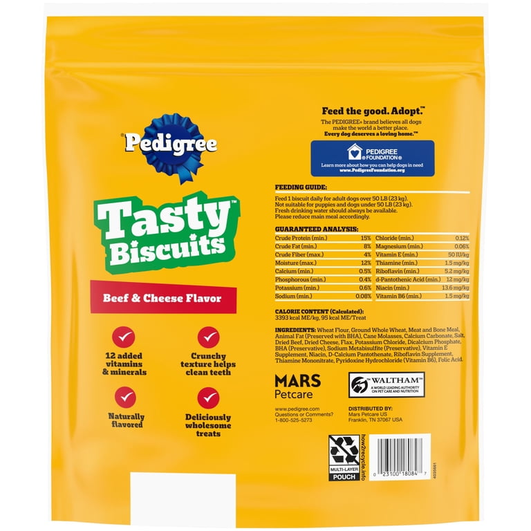 Pedigree Large Tasty Biscuits Dog Treats, Beef & Cheese Flavor, 64