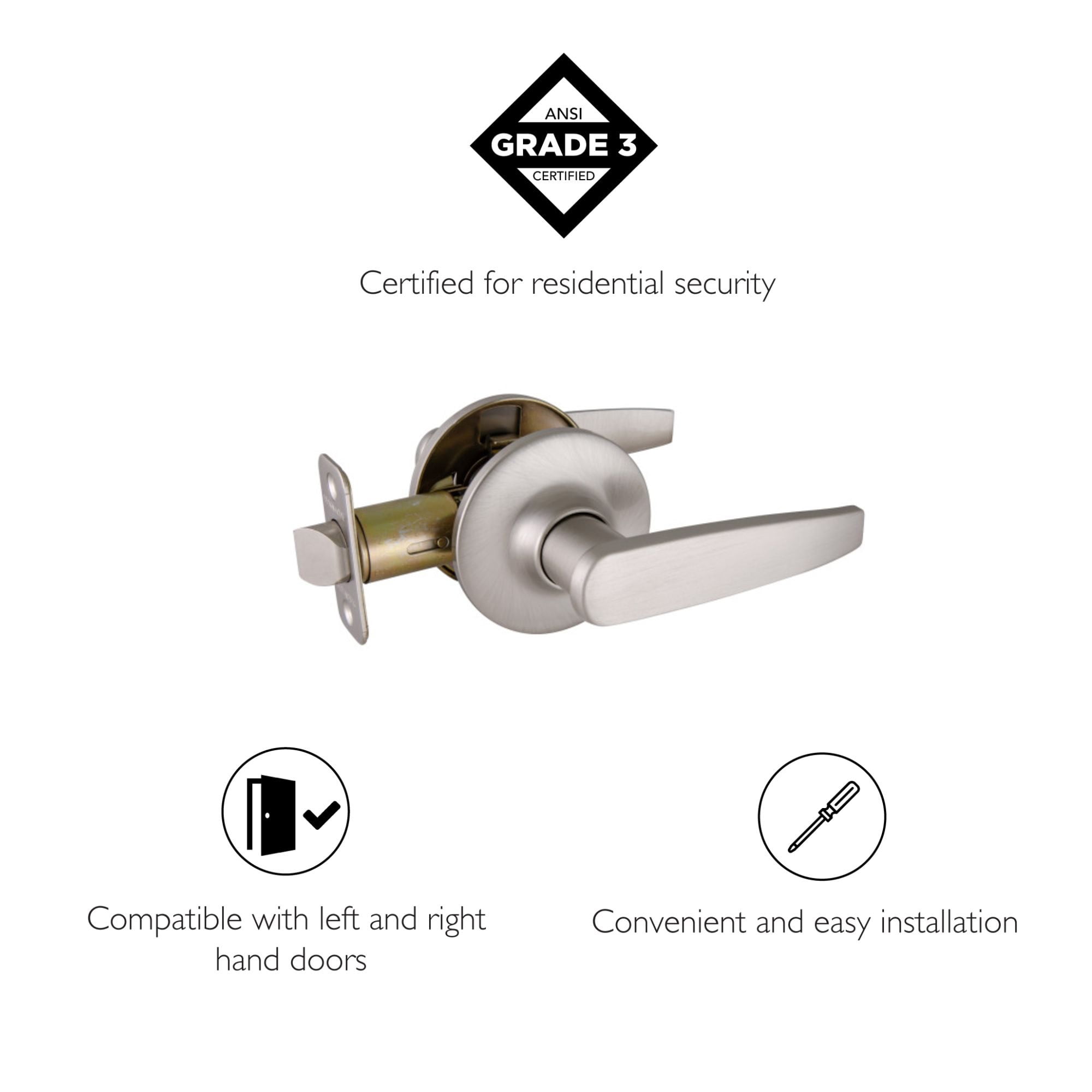 Design House Delavan Passage Hall and Closet Door Lever, Satin Nickel