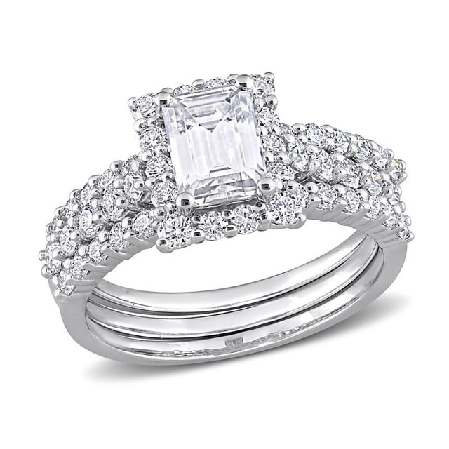 2.10 Carat (ctw) Synthetic Moissanite Bridal Engagement Wedding Ring Set in Sterling Silver