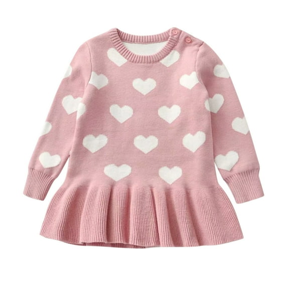 Lindreshi Baby Girl Clothes Infant Baby Kids Girls Knit Heart Print Ruffle Dress Princess Dress