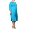 thumbnail image 3 of Women's Plus Size Casual 3/4 Sleeves Basic A-Line Pleated Solid Midi Dress, 3 of 6