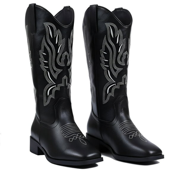 Ecetana Cowboy Boots for Women Wide Calf Square Toe Embroidered Western Cowgirl Boots