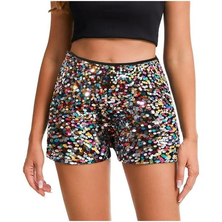 Women s Sequins Shorts High Boy Shorts Underwear for Women Waist Elastic Glitter Party Womens Short Sleeve Tops Shorts Sexy Fashion Hot Linen Shorts for Women Pants Women s Shorts