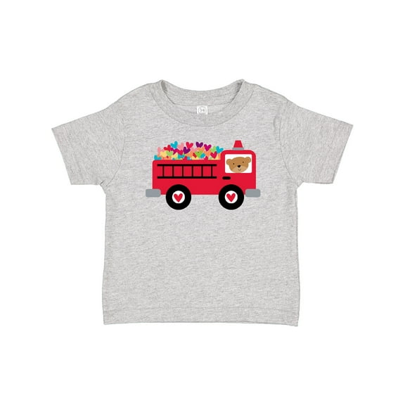 Inktastic Valentine Fire Truck Heart Bear Boys or Girls Baby T-Shirt
