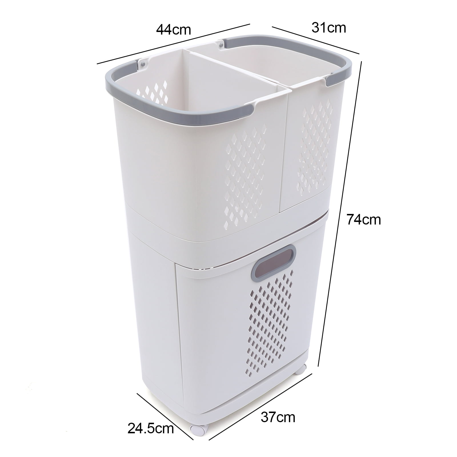 Laundry Basket with Wheels Movable Household Laundry Hamper 3-Tier Plastic Sorter Baskets Bathroom Clothes Storage Basket for Bathroom Bedroom Kitchen Organization 17x12x29Inches
