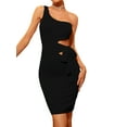 thumbnail image 2 of Biekopu Women Mini Dress Solid Color Oblique Shoulder Cutout Tie-Up Sleeveless Backless Party Dress, 2 of 8