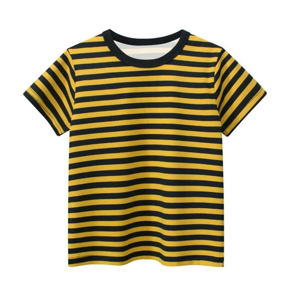 Bxsruta Girls Shirts, Children's Summer Striped Round Neck Top Short Sleeved T-shirt, Yellow 3-4Years