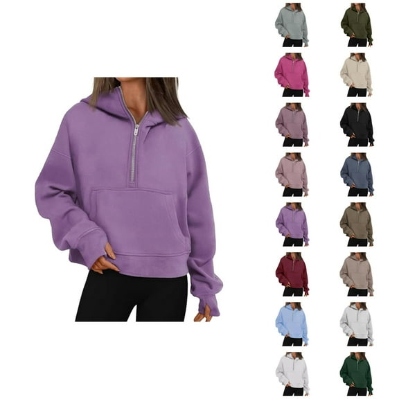 Trendy Tops for Women 2025 Women's Solid Color Sweatshirt Women's Fashion Casual Zipper Long Sleeved Loose Solid Color Hoodie