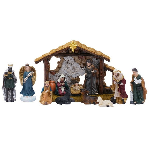 12Pcs Christmas Nativity Set, Resin Nativity Figurines Set Christmas Ornaments Gifts Xmas Tabletop Scenes Figures Set Collectibles Countertop Statue Miniatures Indoor Decorative Crafts Accessories