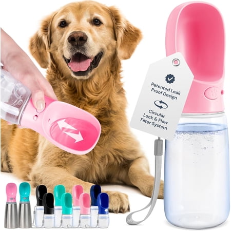 Lightweight Dog Travel Bottle - 19 oz, Blue Portable Dog Water Dispenser with Bowl - Food Grade Plastic - Pet Water Bottle