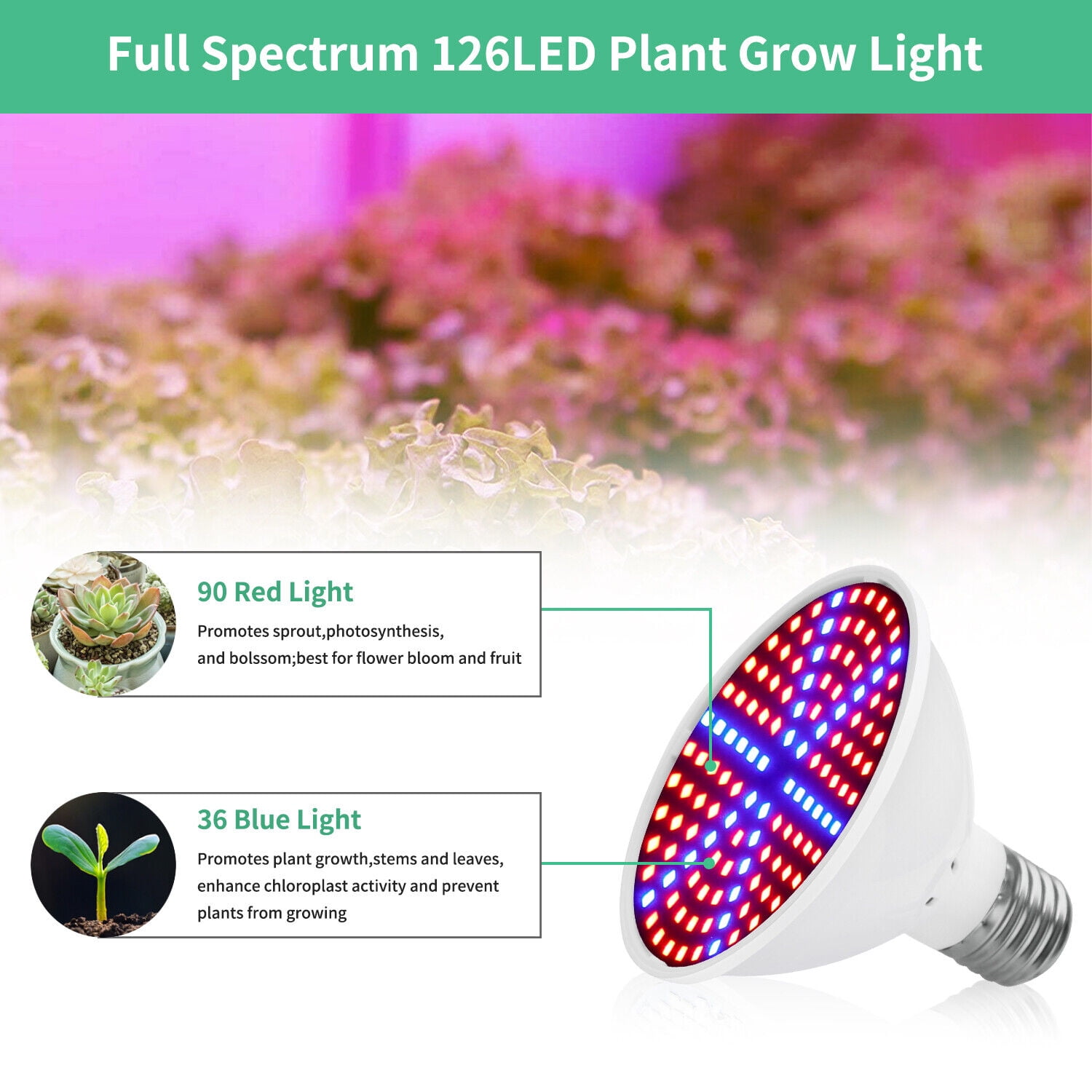 Elegant Choise Grow Lights for Indoor Plants Full Spectrum E27 300 LED  Light Bulb