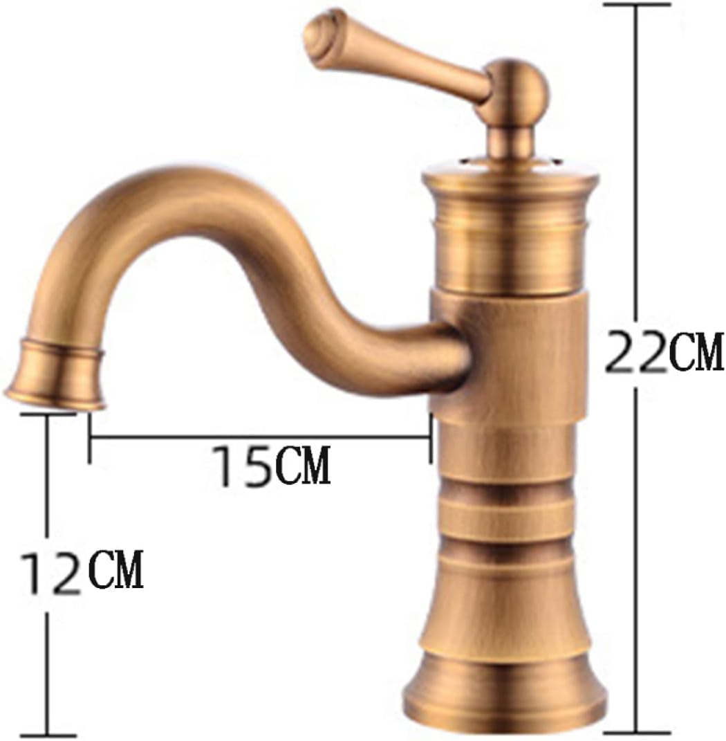 Vintage Bathroom Faucet 360 Swivel Spout Antique Brass, Cold Hot Mixer Vintage Vanity Tap, Single Handle 1 Hole Bathroom Sink Faucet, Medium