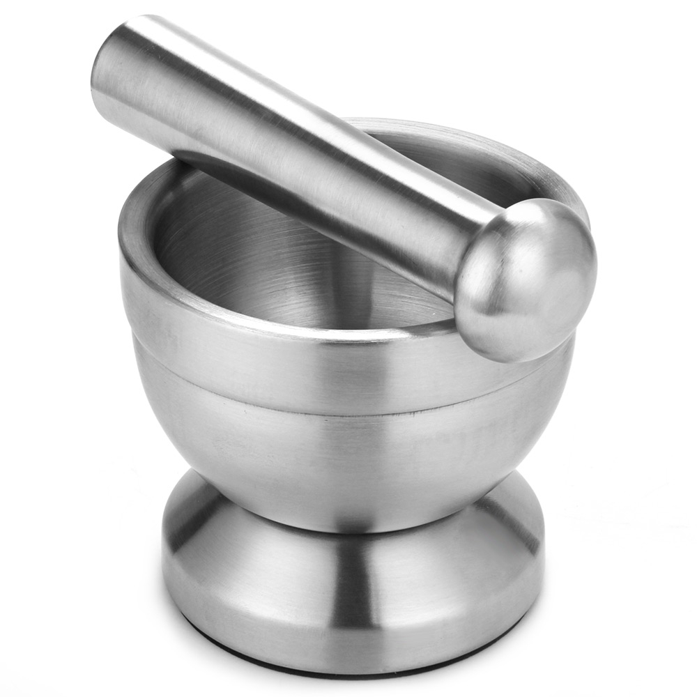 Mortar & Pestles 1x Stainless Steel Mortar And Pestle Garlic Press Pot Pedestal Bowl Herb Masher