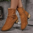 thumbnail image 2 of Women's Ankle Boots Chunky Low Heeled Round Toe Short Booties Suede Dress Western Fall 2025 Shoes Brown, 2 of 6