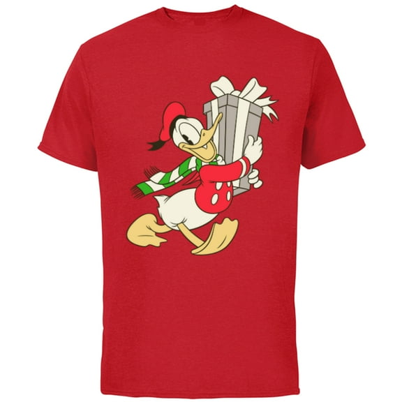 Disney Vintage Donald Duck with Holiday Present - Short Sleeve Cotton T-Shirt for Adults - Customized-Red