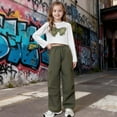 thumbnail image 2 of REDARER Girls' Bowknot Print Long Sleeve Top & Cargo Pants 2-Piece Stylish Fall Casual Comfortable Daily Outfit for Toddler & Youth,13-14 Years, 2 of 9